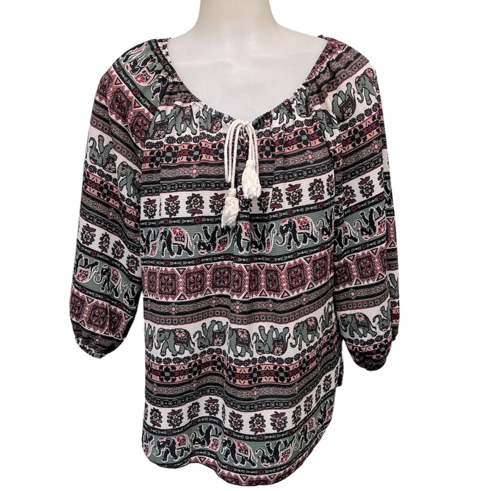 FREE KISSES Elephant Elastic Gather Neck Drawstring Top